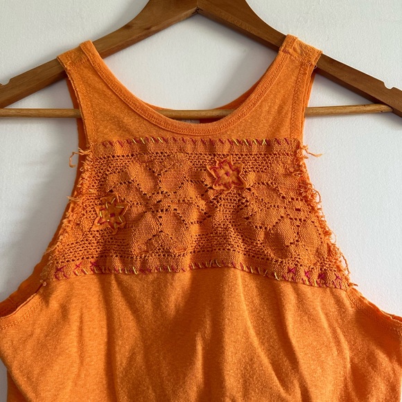 Free People We the Free Orange Boho Window Knit Floral Embroidered Tank Top - Picture 5 of 10